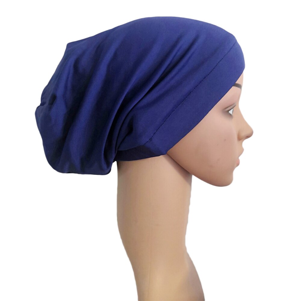 Bonnet en Satin élastique pour femmes musulmanes, Bonnet de perte de cheveux, Skullies, enveloppant la tête, chimio, Cancer, indien, Turban uni, à la: 08 Blue