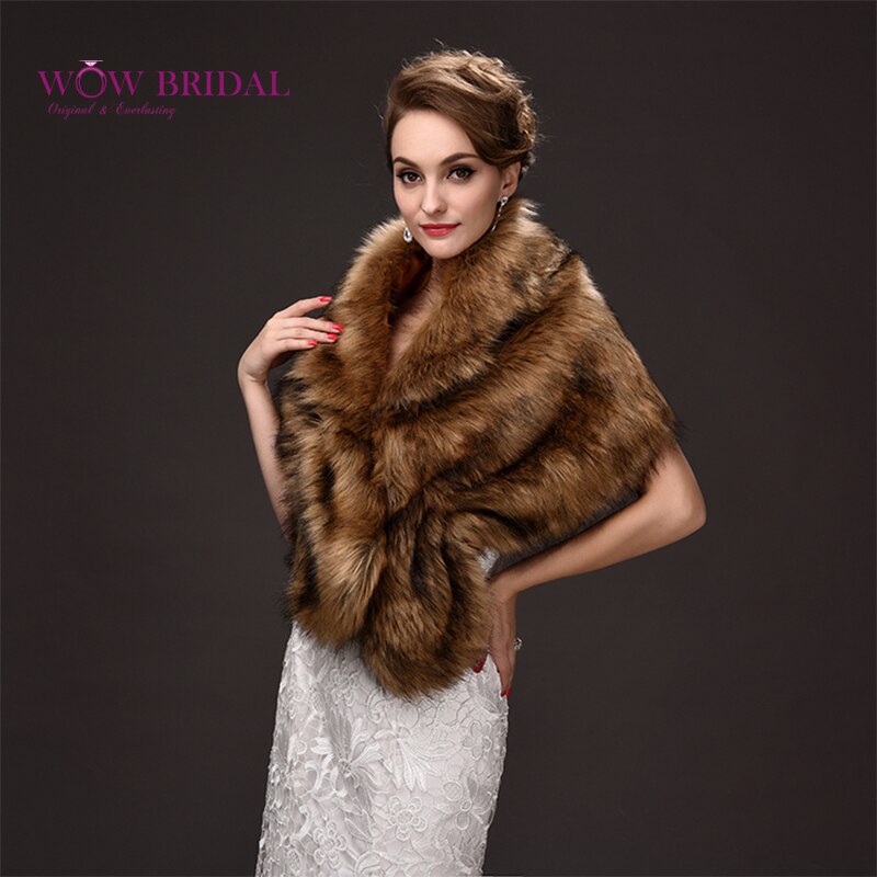 Wowbridal Noble Bruiloft Jas Onderdanig Faux Fur Criss-Cross Shawl Bridal Coat Accessoires PJ0074