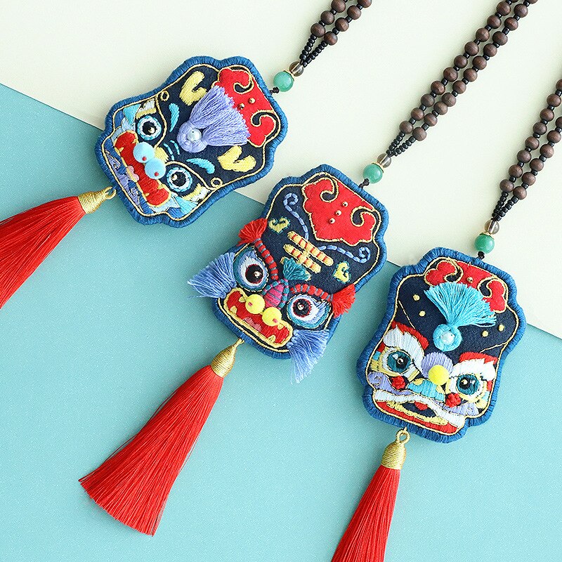 Kit de broderie Style chinois bricolage | Amulette avec cerceau, ensemble de points de croix Tyro faciles à coudre, de couture fait main pour débutant