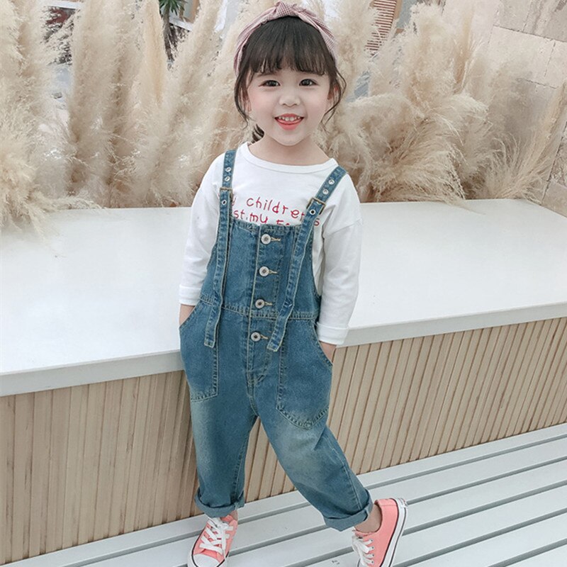 Dfxd crianças denim macacão calças primavera crianças menino menina algodão sólido jean bib calças coreano suspender calças da criança roupas