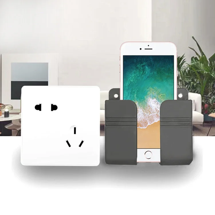 Wall Mounted Storage Box Multifunction Punch Free Organizer TV Remote Control DIY Mobile Phone Plug Charging Holder: GRAY