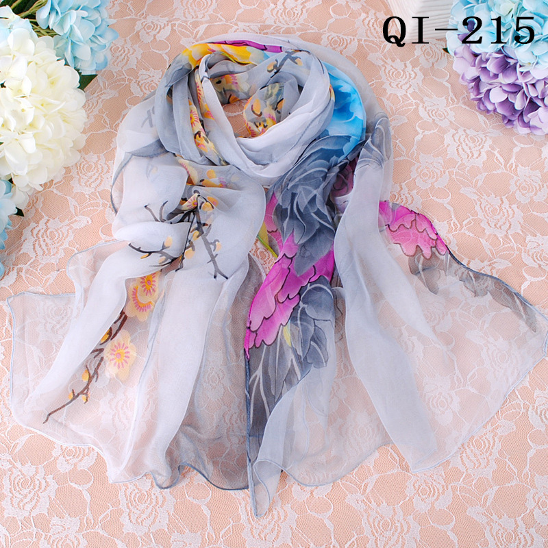 Women Foulard Gradient Flower Georgette Scarf Bandana Shawl Hijab Summer Sun protection