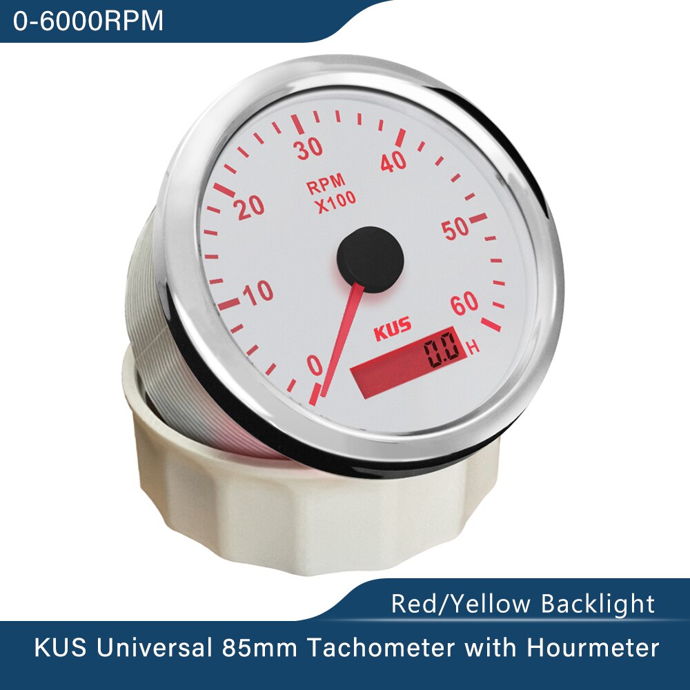 Wasserdicht KUS Marine-drehzahlmesser Auto Lkw Stiefel Tacho Messgerät mit Stunde Meter 0-6000RPM 85mm 12V 24V