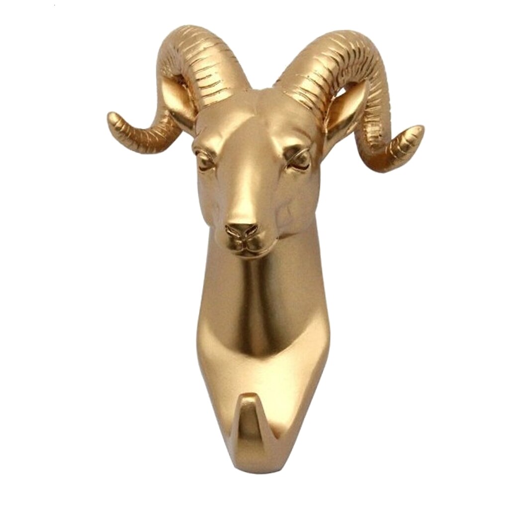 Resina animal cabeça gancho gancho titular rack de montagem na parede decoração para casa ouro: Goat