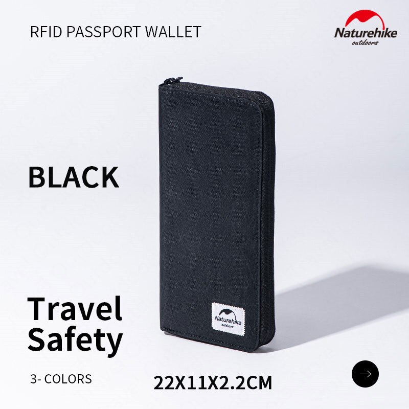 Naturehike Outdoor Ultralight RFID Blocking Anti Theft Travel Wallet Multifunctional Bag Ticket Card Business Passport ZT07: Black