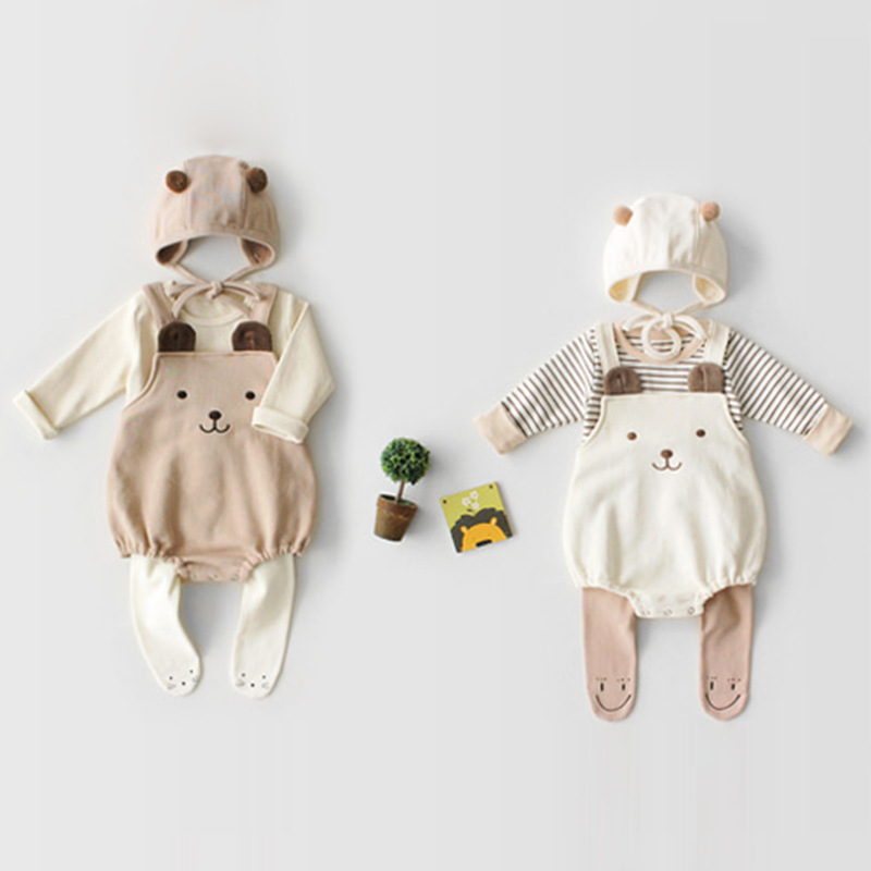 Baby Bodysuits Leuke Beer Mouwloze Riem Katoen Hoed-Jas + Hoed Voor Zuigelingen Jonge Kinderen Baby Meisje Kleding