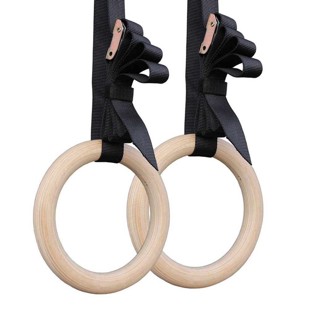 Trä gymnastik ringar 28/32mm gym ringar med justerbara remmar för hem träning pull ups styrketräning fitness
