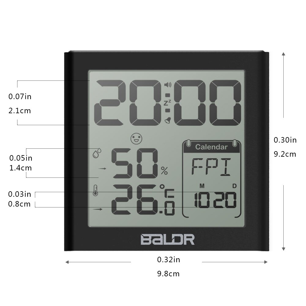 Baldr Digital Clock Alarm Snooze Table Calendar Watch Timer Indoor Humidity Sensor Bedroom Wall LCD Backlight Thermometer Clock