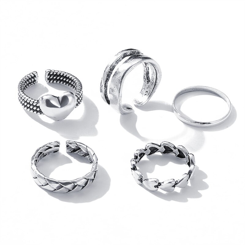 einstellen böhmischer, herzförmiger goldringe für damen und mädchen aus zinklegierung, fingerringe, 2022 klassische schmuckringe für damen: Silber