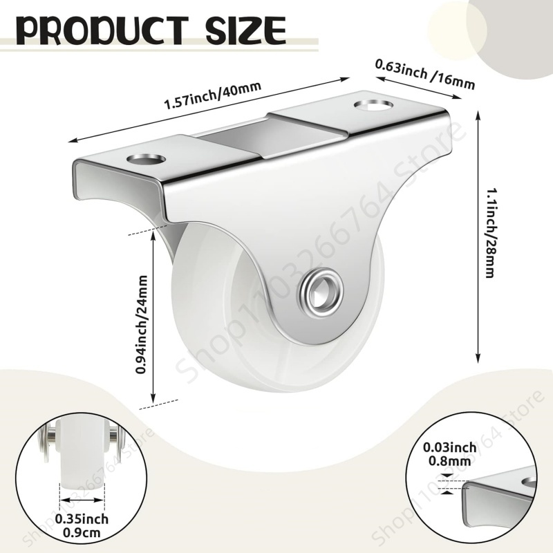 Ruedas giratorias para muebles blancas, ruedas rodíndricas de plástico fuertes de 1 pulgada, ruedas rígidas y silenciosas para cajón de carrito, 10/20 piezas