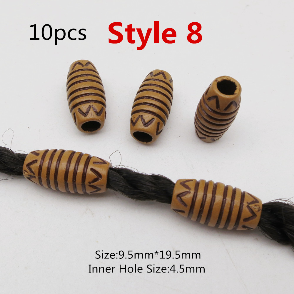 10 st/förpackning träimitation plast virkat hår fläta dread dreadlock pärlor ringar tub för håraccessoarer: 10 st stil 8