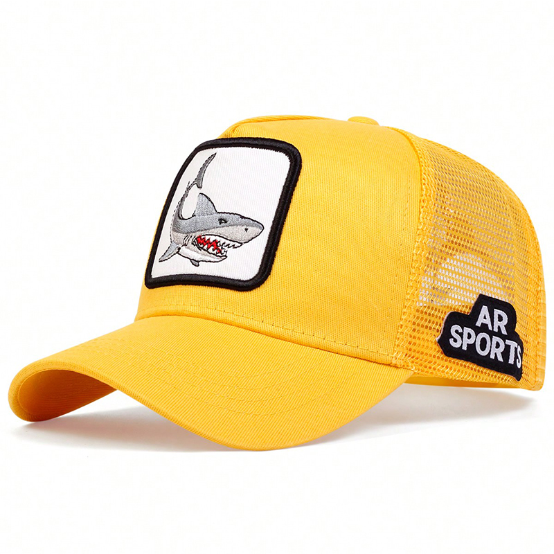 Unisex Shark Patch Embroidery Baseball Net Caps Spring Summer Outdoor Adjustable Casual Hats Sunscreen Hat: Yellow