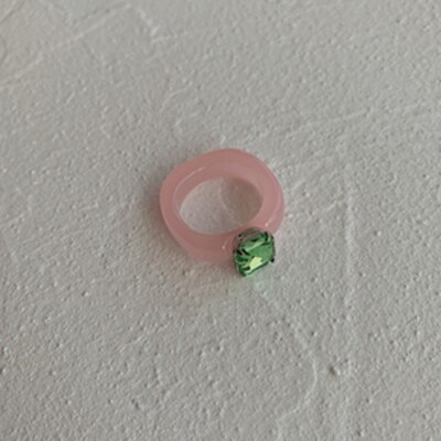 Aomu färgglada transparenta kristallringar geometriska glasade glasringar för kvinnor tjejer korea ring smycken: C