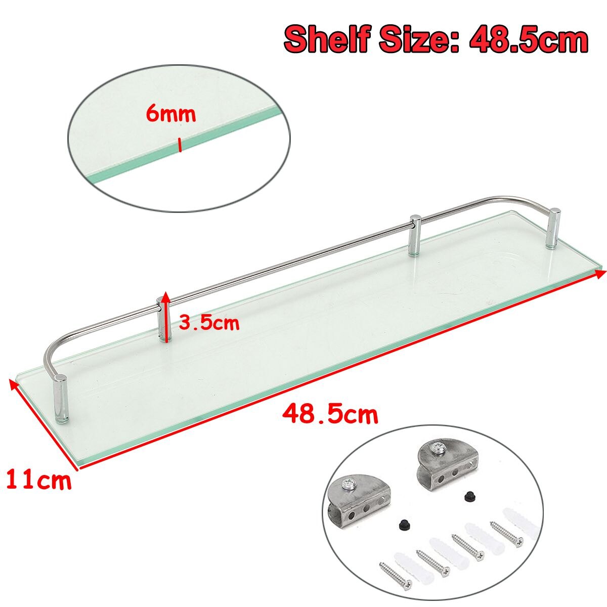 Glass Shower Shelf Bathroom Rack Organizer Holder Rectangle Tier Bathroom Hardware Shampo Mirror Front Rack Wall Mount Shelf: 48.5cm