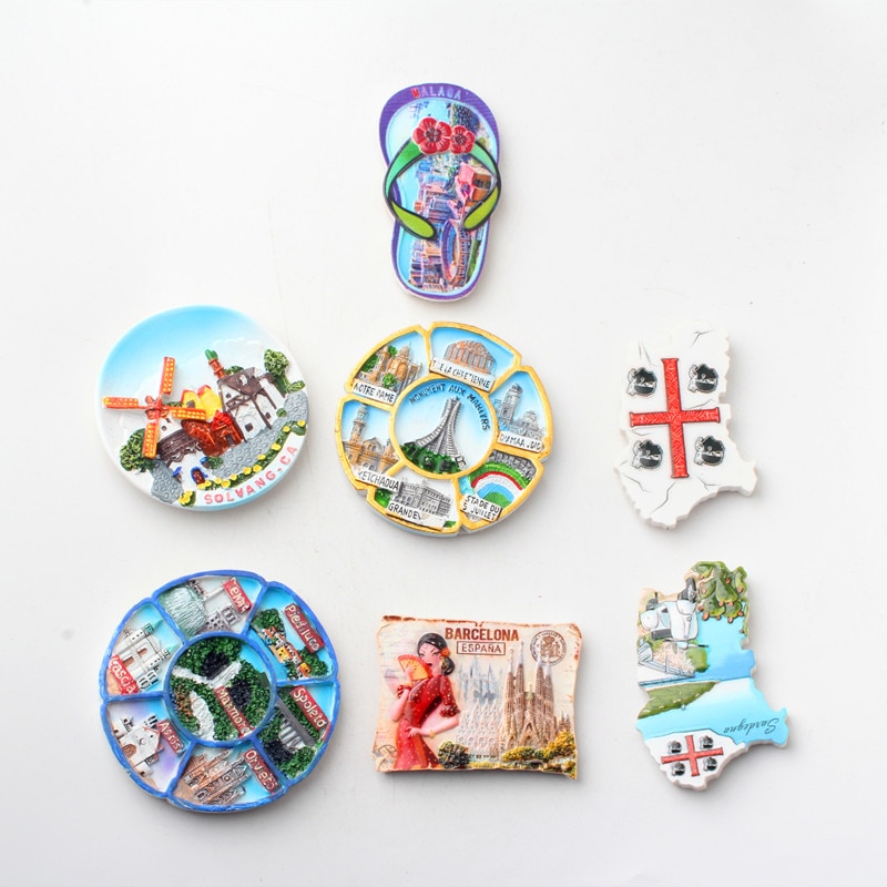 3D Fridge Magnets for ITALY AND BARCELONA AND MALAGA AND ALGER Travel Souvenir Refrigerator Magnetic Sticker Craft Home Decor