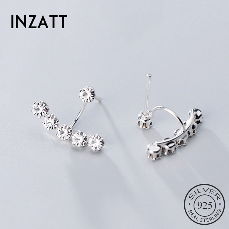 Inzatt Real 925 Sterling Zilver Een Rij Van Zirkoon Stud Oorbellen Voor Mode Vrouwen Verjaardagsfeestje Leuke Fijne Sieraden Accessoires