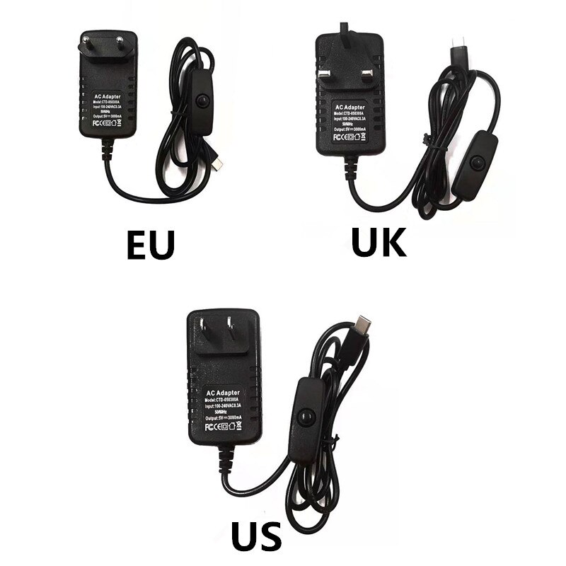 Raspberry Pi 4 Netzteil Typ-C 5V 3A Power Adapter Mit ON/OFF Schalter EU UNS AU UK Ladegerät für Raspberry Pi 4 Modell B