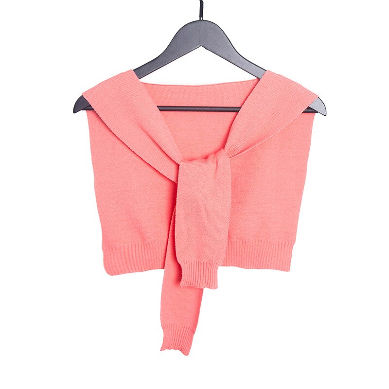 Automne hiver femmes noué faux col châle filles tricoté couleur unie petite Cape chauffe épaules écharpe en cachemire: Pastèque rouge