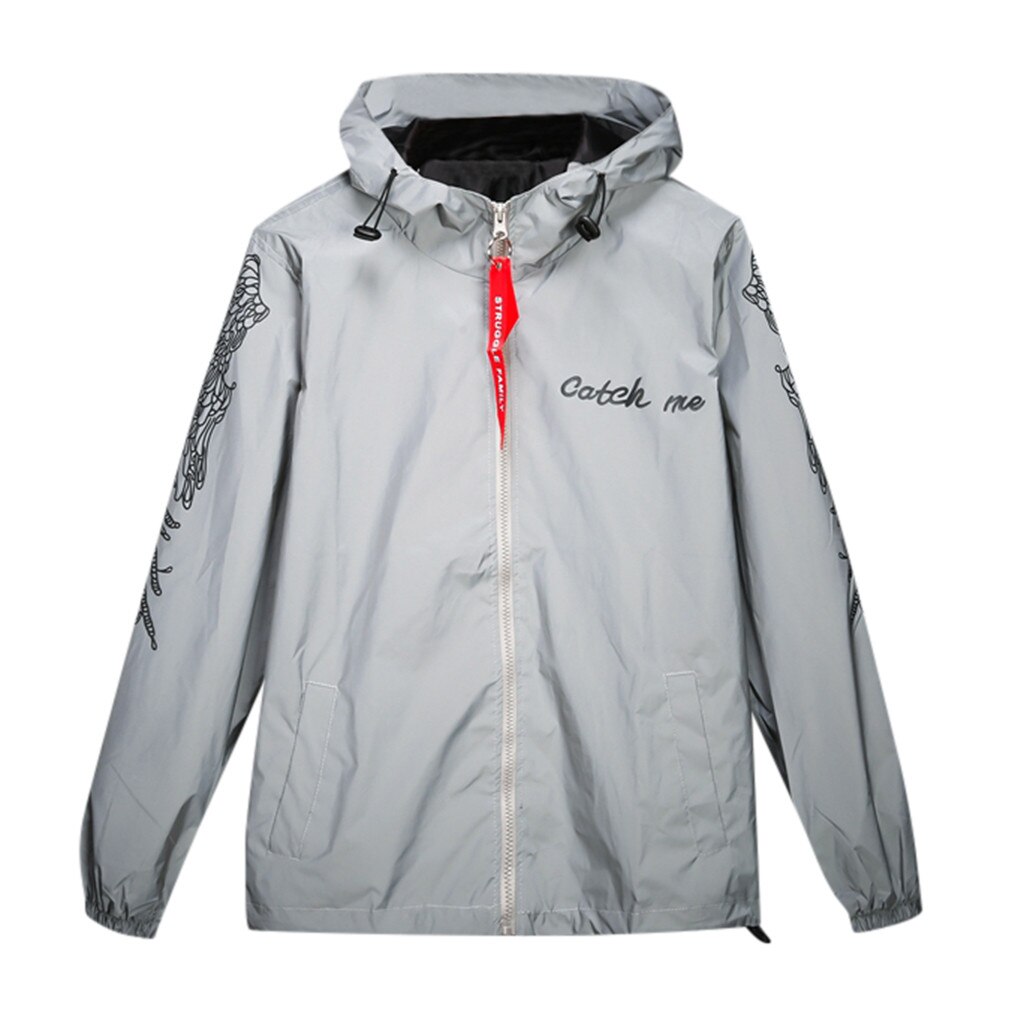 Reflective Jacket Men Women Harajuku Windbreaker Jackets Hooded Streetwear Coat Hooded Fluorescent Clothing Cycling Jacket