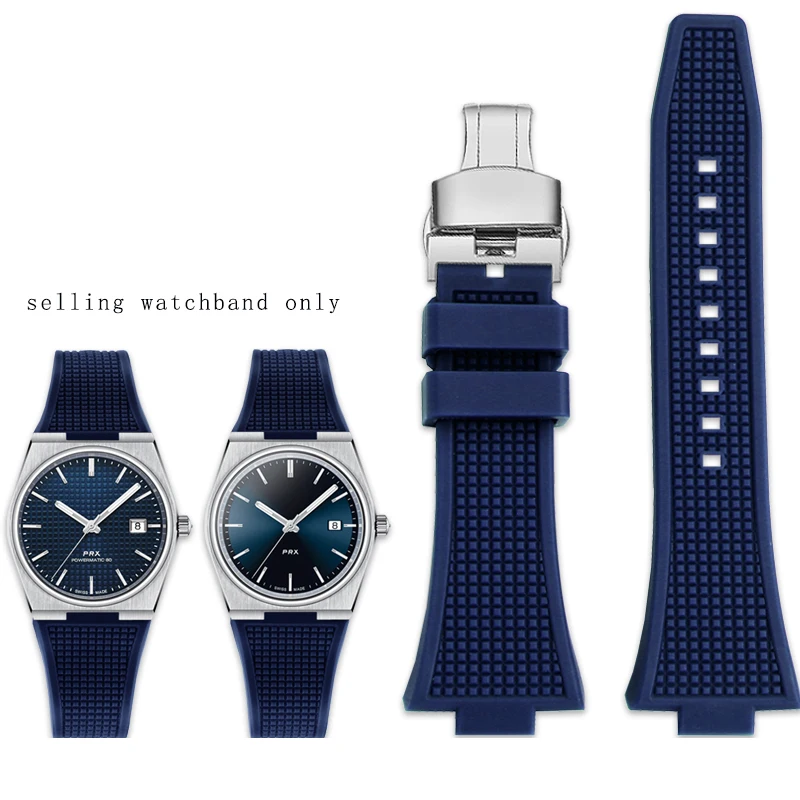 Erhöhtes Silikonarmband für TISSOT PRX Super Player T137.407/410 Serie, weißes, leuchtendes Silikon-Uhrenarmband für Herrenarmband: Blue White