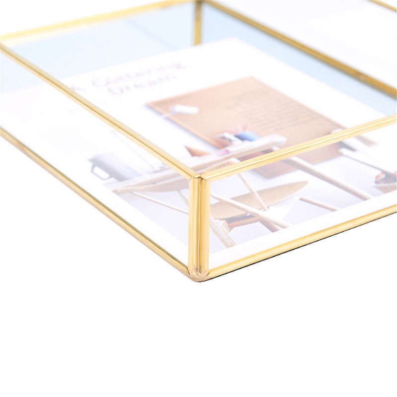 nordisch retro Lagerung Tablett Gold Rechteck Glas machen-hoch Organizer Fach Nachtisch Platte Schmuck Anzeige Heimat Küche Dekor
