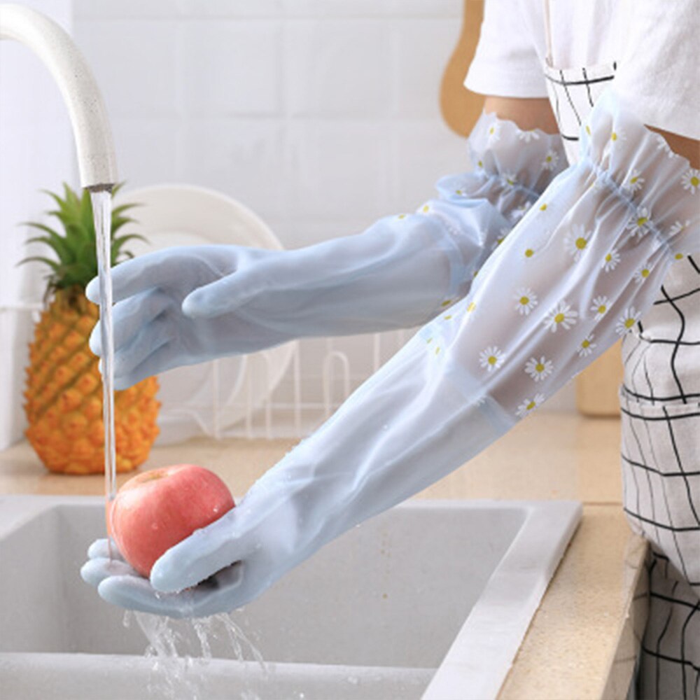 Daisy Dishwashing Clean Long Sleeve Gloves For Kitchen Dishes Clothes Cleaning Toliet Bathroom Housework Gloves