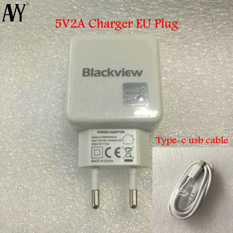 Avy Voor Originele Blackview BV7000 BV6300 Pro BV5900 BV6100 5V 2A 10W Eu Plug Travel Charger Connector 9mm Type C Usb Kabel