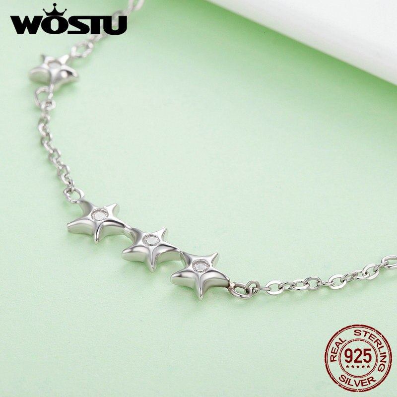 Wostu merk echt 925 sterling zilveren maan & sterren verstelbare kettingarmband voor vrouwen fijne sieraden jaar cqb 007