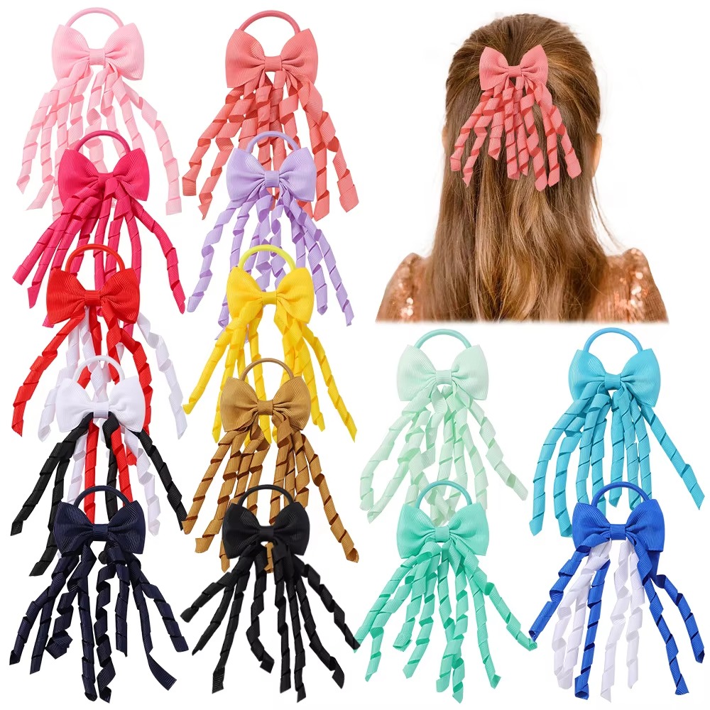 BABY BOWS Baby Meisjes Haarbanden Strikken 3 Inch Grosgrain Lint Krullend Korker Haarelastiekjes Elastische Kleurrijke Kinderen Haarband