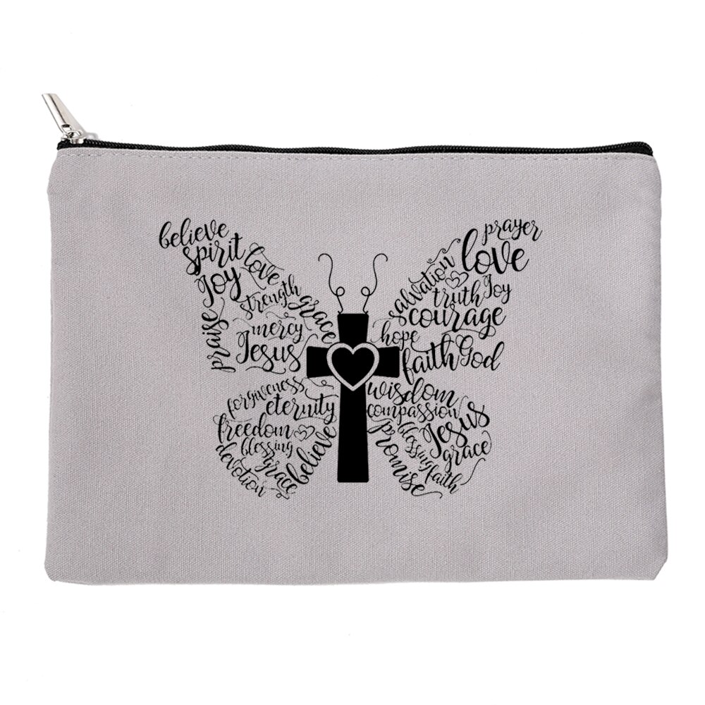 Miłość jezus kosmetyczki torba dla kobiet rozmiar podróży makijaż torebka na suwak torebka płótno ołówek szminka torba mój bóg Christian: W17152-TBGY-D