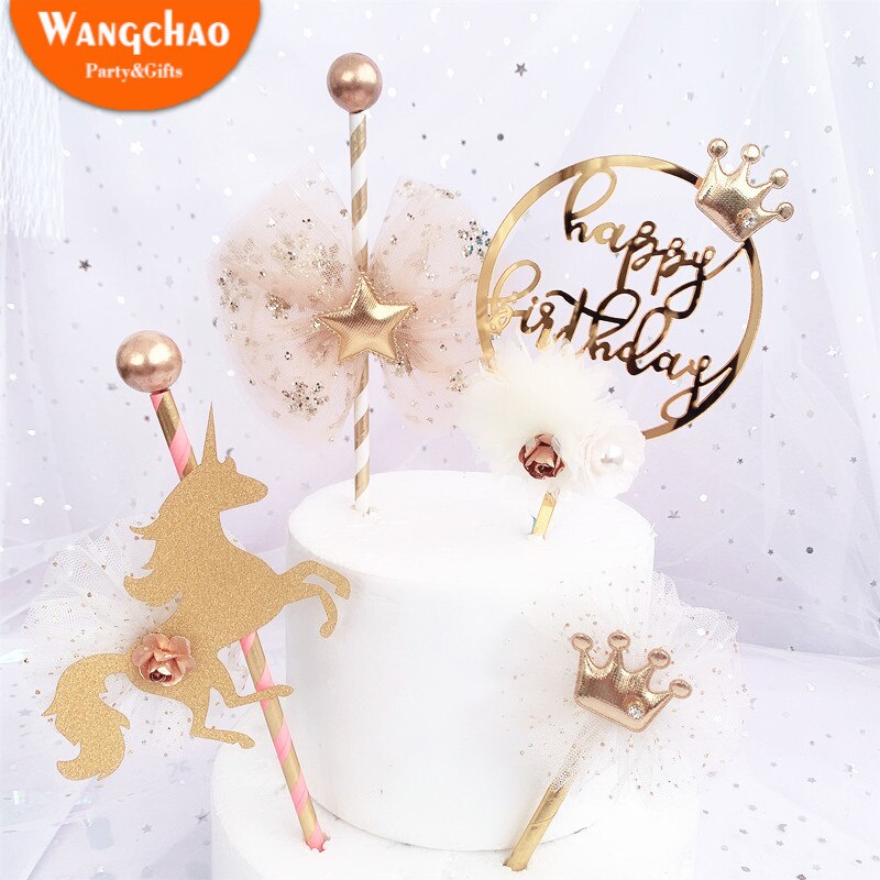 Happy Birthday Cake Topper Prince Princess Party Favors Decoration Supplies Baby Shower Decorations Cake Decorating Tools