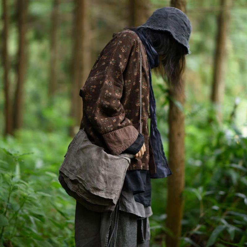 Johnature Vintage Literatuur En Kunst Vrouwen Linnen Tas Grote Capaciteit Handgemaakte Contrast Stiksels Leisure Doek Schoudertassen