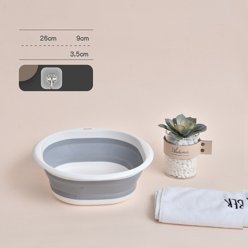 Household Folding Wash Basin Portable Sink Foot Bucket Washbasin Plastic Foldable Foot Basin Travel Outdoor Camp Basins: gray white small