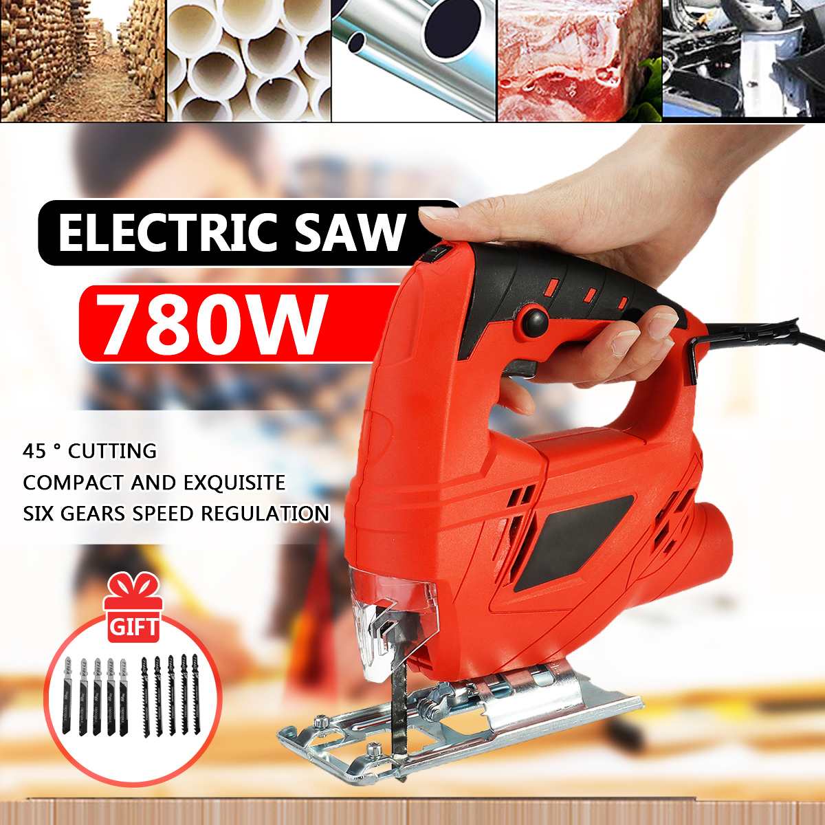 Upgraded 780W Jig Saw 6 Variable Speeds Electric Saw With 10 Pieces Blades Multifunctional Electric Saws for Woodworking