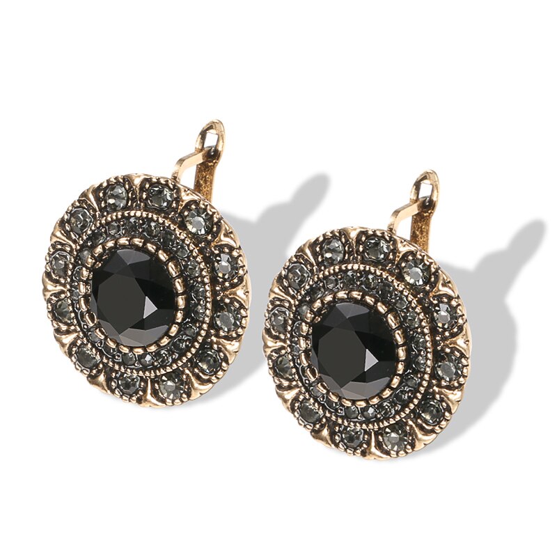 Kinel quente boho cinza cristal brincos para mulheres antigo ouro moda pedra preta brincos vintage noiva jóias de casamento: Default Title