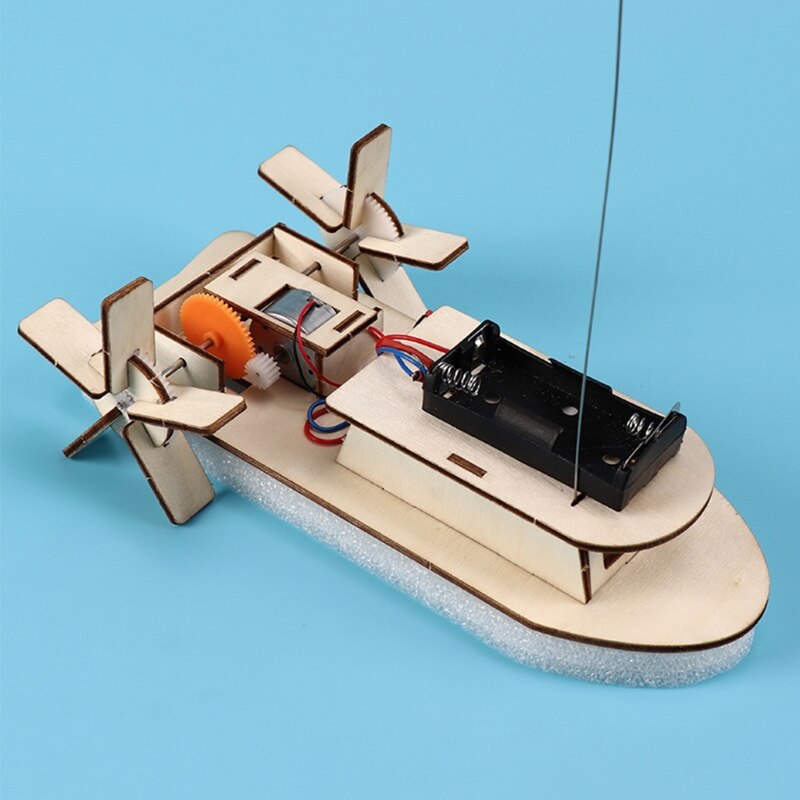 Wireless Wooden Boat Model Scientific Learning Tool Novelty Vehicle Remote Control Boat DIY Self-Made