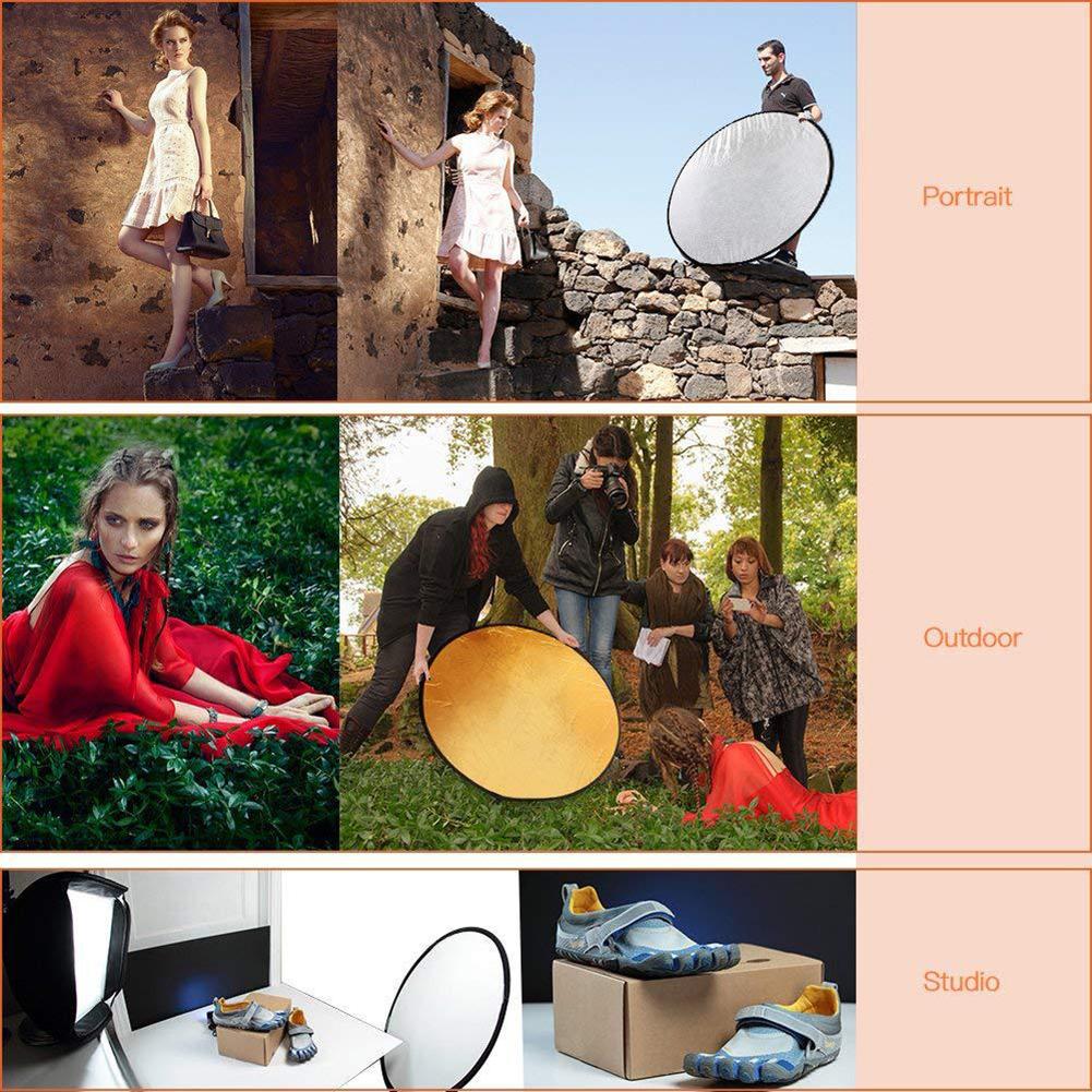 5 in 1 Light Reflector Durable Flexible Steel Frame Easy Folding Photography Studio Collapsible Photo Diffuser with Carry Bag