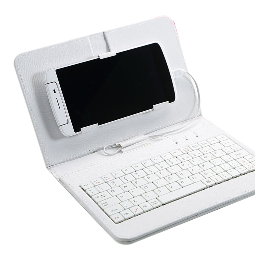 Universelt tastaturveske i pu -skinn til andriod -beskyttende mobiltelefon med bluetooth -tastatur til 4.8-6 tommers telefon: Hvit