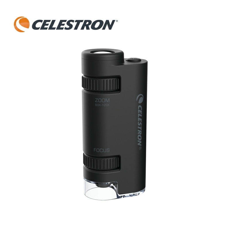 Celestron bærbart højeffektmikroskop 60x-120x trinløs zoom bærbar multi-niveau lyskilde fokus på miniaturen
