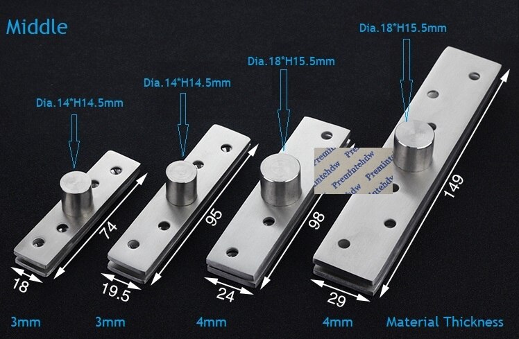 4Pcs/Lot Stainless Steel 360 Degrees Rotation Hidden Pivot Door Up Down Ball Shaft Center Off-center Middle Side: Middle / W29 L149mm