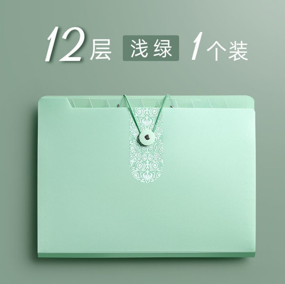 Multi-layer Storage Folder Box Large-capacity File Bag A4 Test Paper Clip Box Transparent Insert Document Organizer Organ Bag: 12 floors green