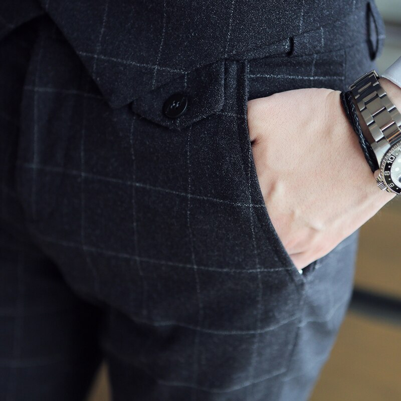 Men plaid Cotton Solid Color Business Suit Pants /Male slim Groom Wedding Dress Suit Pants Mens Trousers 29-35