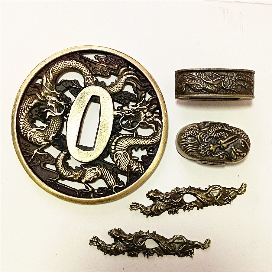 Japanese Samurai Sword Katana/Wakizashi/Tanto Guard Accessory Set Kirsite Dragon Tsuba+Menuki+Fuchi+Kashira+Handle+Habaki+Seppa: B