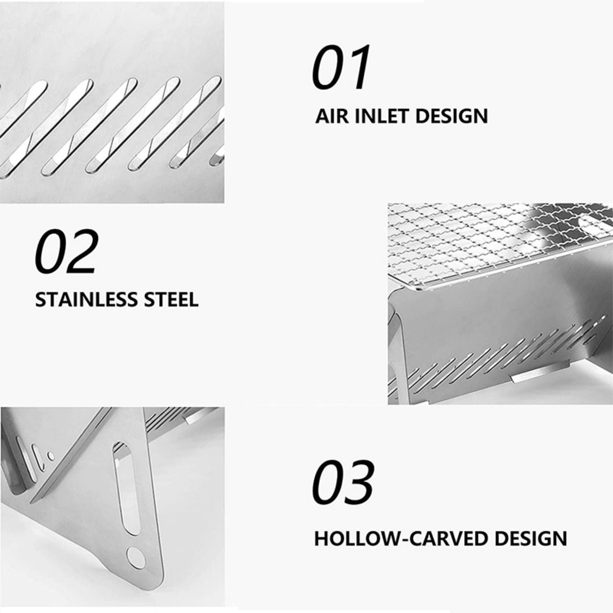 Aço inoxidável Churrasqueira, Lojas de aquecimento, Multi-Function, Camping, Rack Net, Fogão a lenha, Hot Sales