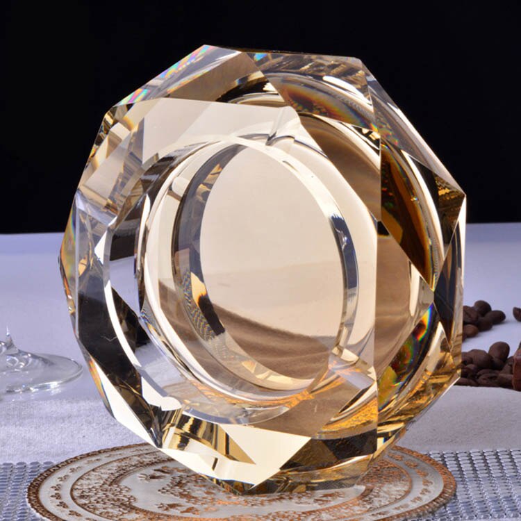Luxe Gold Clear Black Kleurrijke 12 cm Ronde Crystal Asbak Asbak voor Vriendje Home Decor DEC184: Geel