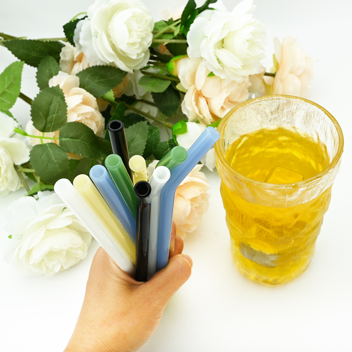 Eco Friendly Reusable Drinking Straws High Borosilicate Glass Straws for Smoothies Straws Cocktails Bar Accessories with Brushes