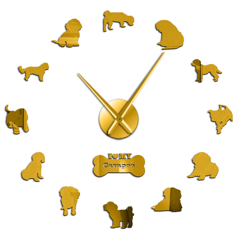 Cava-doodle cavapoo hunderace vægur dyrebutik vægindretning spejleffekt hund silhuetstillinger vægur cavapoo hund: Guld / 27 tommer