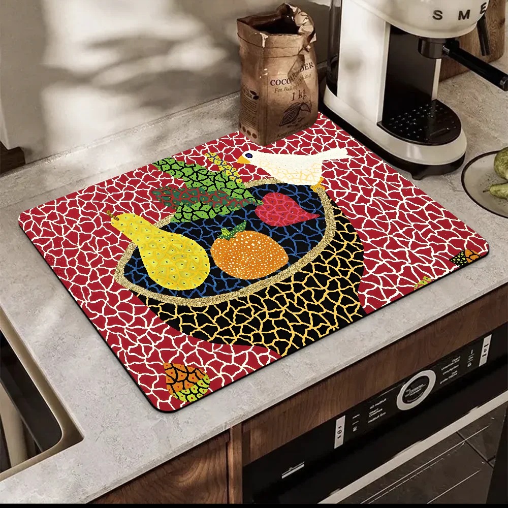 Yayoi Kusama Vloermat Gedrukt Schotel Droogmat Super Absorberend Koffie Afvoer Pad Servies Quick Rug Keuken Servies Placemat