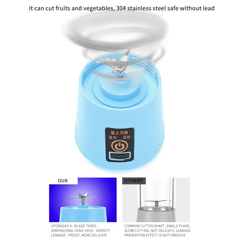 380Ml 6 Blades Mini Draagbare Elektrische Fruit Juicer Usb Oplaadbare Smoothie Maker Blender Machine Sport Fles Sap Cup