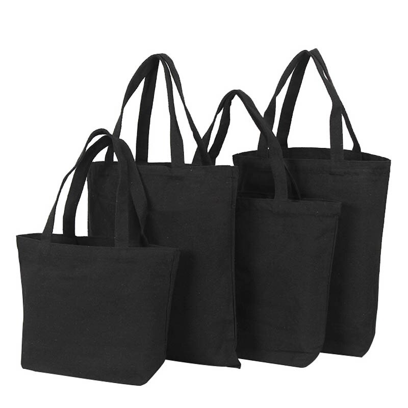 Bolsa de lona unisex casual, sacola de algodão branca e preta reutilizável, para presente de natal, bolsa de viagem: BLACK / 30x35cm